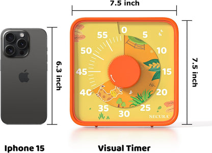 Secura 7.5-Inch Rocket Pattern Visual Timer for Kids, 60-Minute Countdown Timer for Classroom or Kitchen, Durable Mechanical Timer Clock with Magnetic Backing (Blue)