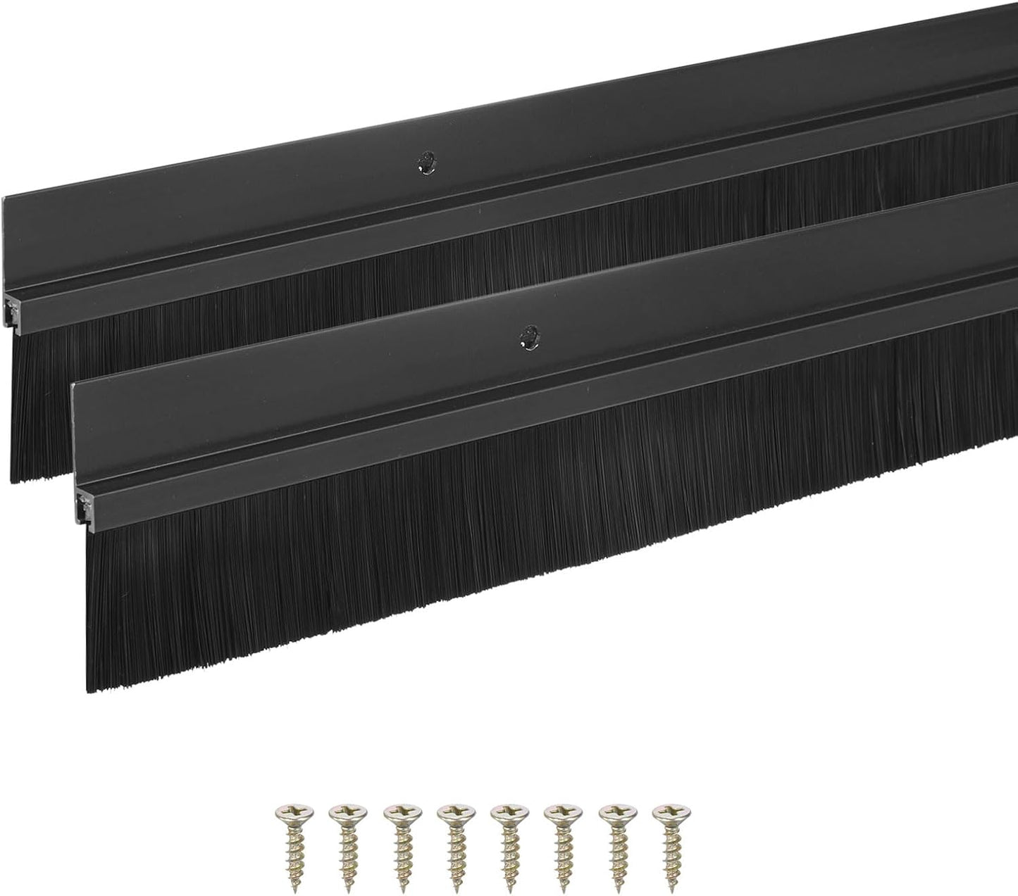 M METERXITY 2Pack Door Sweep - 39" Door Bottom Brush Heavy Duty Seal Draft Stopper Aluminum Base with 20mm Brush, Adhesive/Screw Installation for Interior/Exterior/Garage/Sliding Doors, Black