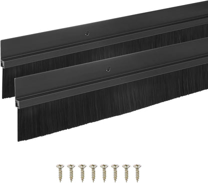 M METERXITY 2Pack Door Sweep - 39" Door Bottom Brush Heavy Duty Seal Draft Stopper Aluminum Base with 20mm Brush, Adhesive/Screw Installation for Interior/Exterior/Garage/Sliding Doors, Black