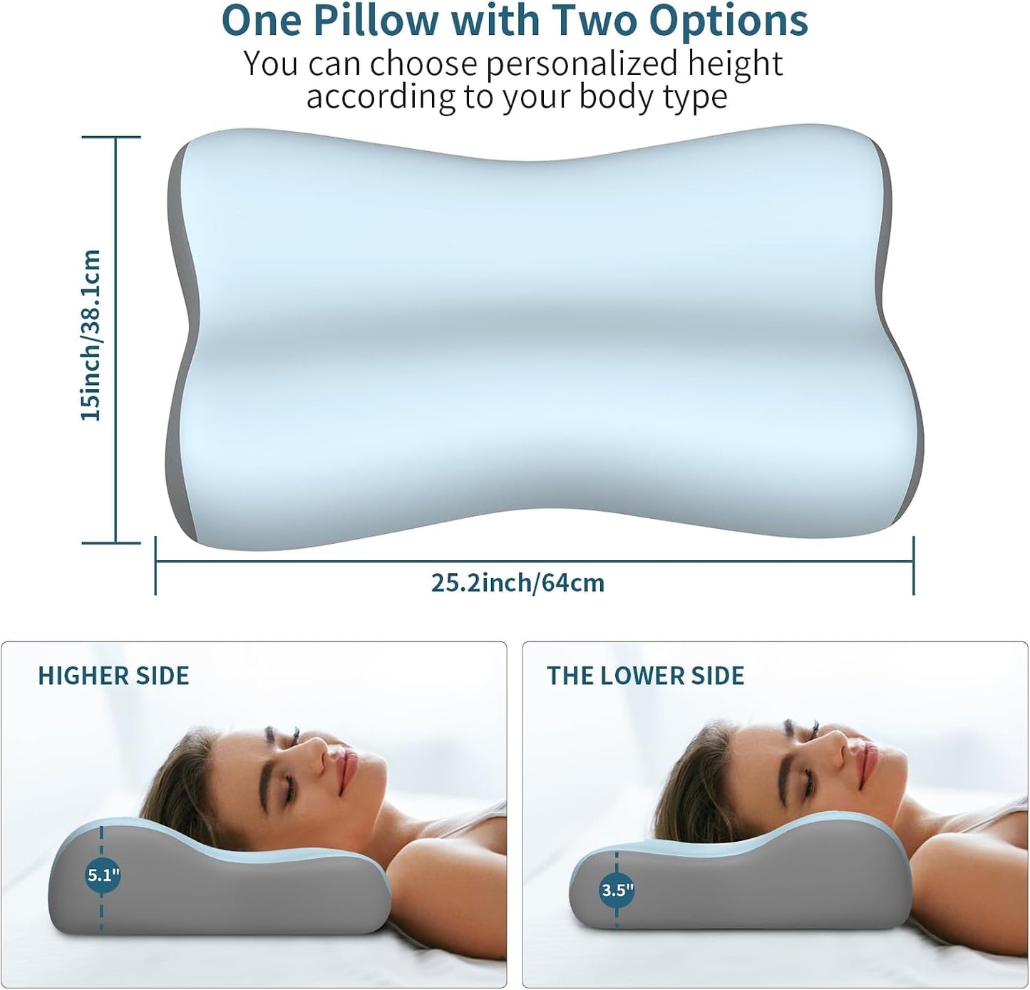 Polovo Cervical Neck Pillow for Pain Relief - Ergonomic Side Sleeper Pillow for Deep Sleep, Contour Memory Foam Pillows for Sleeping Bed Pillow for Side Back Stomach Sleepers(Grey)