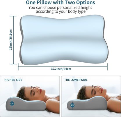 Polovo Cervical Neck Pillow for Pain Relief - Ergonomic Side Sleeper Pillow for Deep Sleep, Contour Memory Foam Pillows for Sleeping Bed Pillow for Side Back Stomach Sleepers(Grey)
