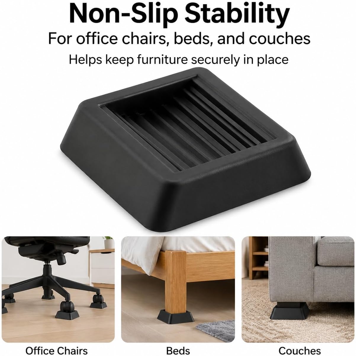 Non Slip Furniture Pads Wheel Stoppers for Office Chairs Beds Couches Prevent Sliding on Carpet Hard Floors Fits 1-4 Inch Wheels Silicone Caster Cups Durable Grips (10 PCS)