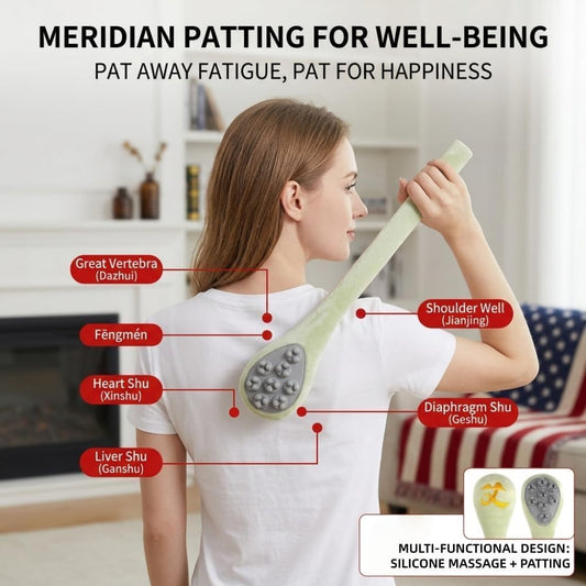 Manual Back Massager & Meridian Pat Stick, Extended Handle Body Percussion Tool for Seniors & Adults, Flexible Relaxing Hammer for Neck, Shoulder, Legs, Home & Office Use