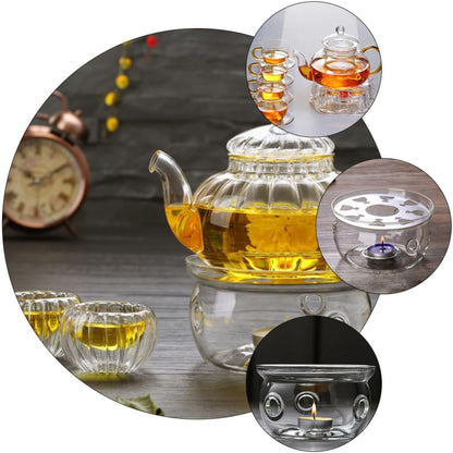 PRETYZOOM 2pcs Borosilicate Glass Teapot Warmer with Round Heart-Shaped Bases Practical Tea Heater Stand for Home Office Heat Preservation Without Candle