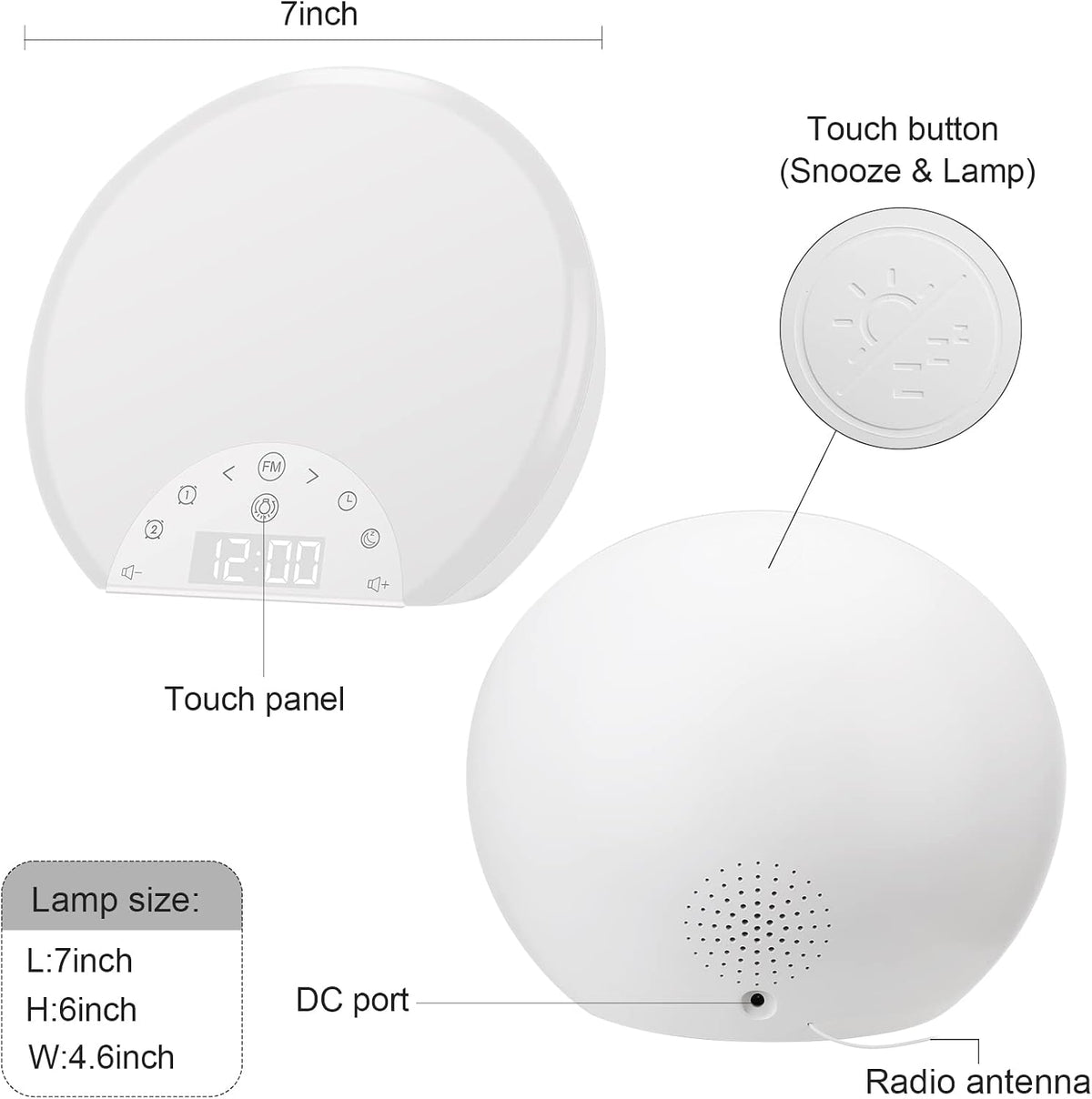 ANTDALIS Sunrise Alarm Clock Wake Up Light for Kids, Adults, Heavy Sleepers with Dual Alarms, Snooze, Sleep Aid with 7 Nature Sounds for Bedrooms with 8 Colors Night Light, FM Radio, Gift Ideas