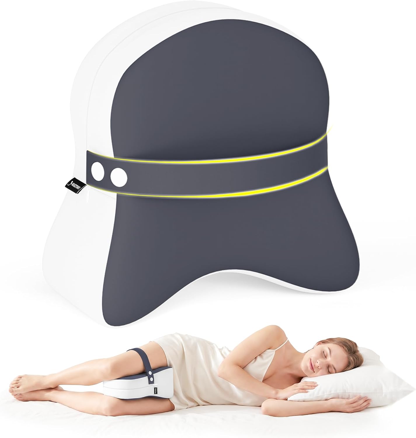 Knee Pillow for Side Sleepers - Removable Adjustable Strap Between Leg Pillow for Side Sleeping - Cooling Cover Memory Foam Knee Pillow for Hip Pain, Spine Alignment, Navy Blue