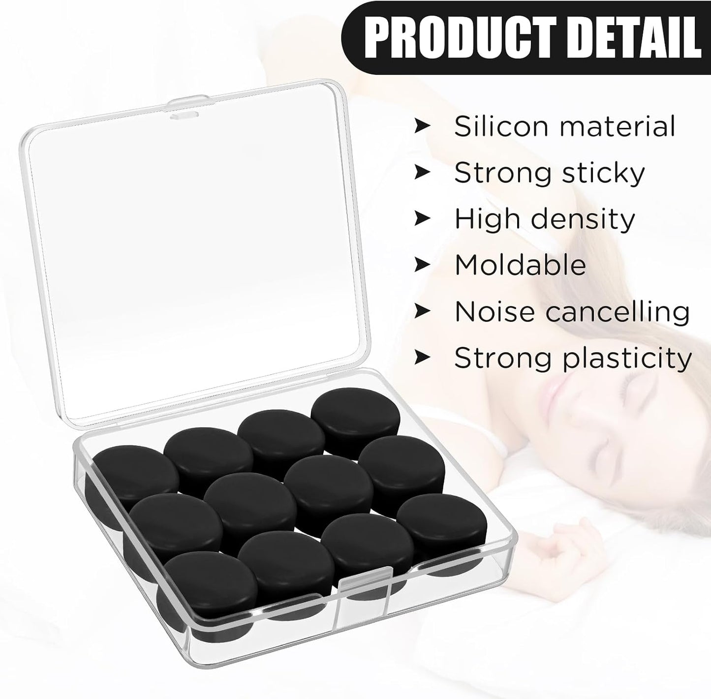 TrelaCo 12 Pack Soft Ear Plugs for Sleeping, Reusable Moldable Silicone Earplugs Noise Cancelling Reduction for Concerts, Swimming, Shooting, Snoring, Airplane, Musicians, Motorcycle (Pink)