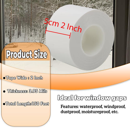 Qoqooice Transparent Window Weather Sealing Tape 2 Inch x 33 FT Weather Stripping Residue-Free Clear Window Insulation Tape for Doors Windows and Shower Glass Gaps
