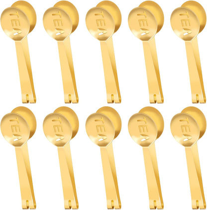 10Pcs Tea Bag Squeezer Tongs, Gold Tea Spoon for Loose Tea, Strainer Tongs Holder Round Tea Bag Clamp, Tea Filter Spoon Clamp Tea Strainer for Gripping Loosing Leaf,Ice cubeand Lemon Slice