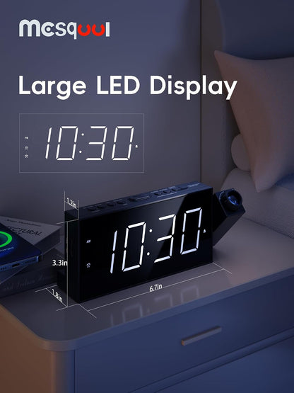 Mesqool Projection Alarm Clock with Bed Shaker, Dual Alarms