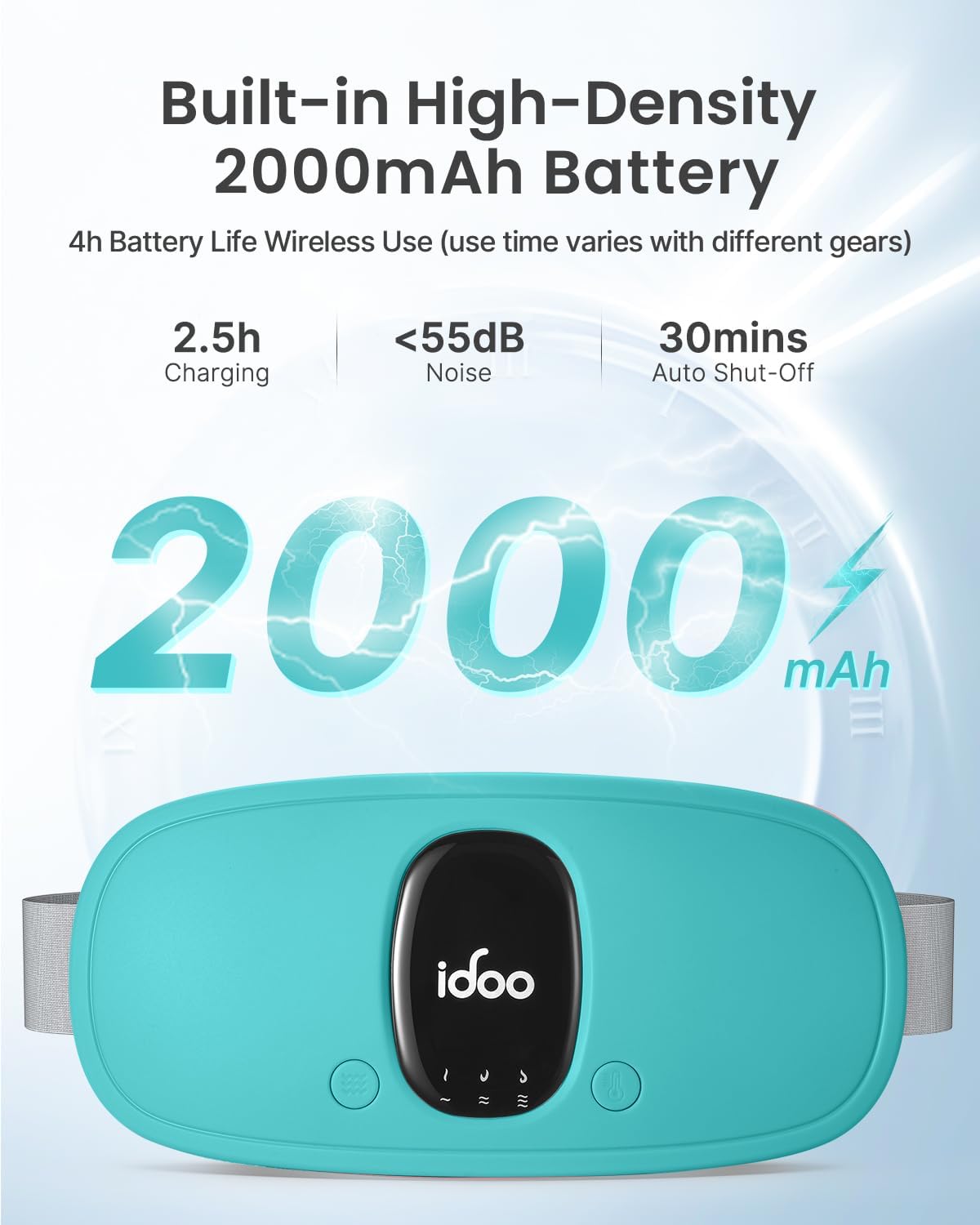 iDOO Portable Heating Pad for Period Cramps, FSA Eligible Item, Gifts for Women Girlfriend Mom Wife, Back Belly Heat Pad for Menstrual Pain Relief, with 3 Heat Levels 3 Massage | Back & Belly Wrap for Menstrual Cramps, 3 Heat Levels 3 Massage, FSA