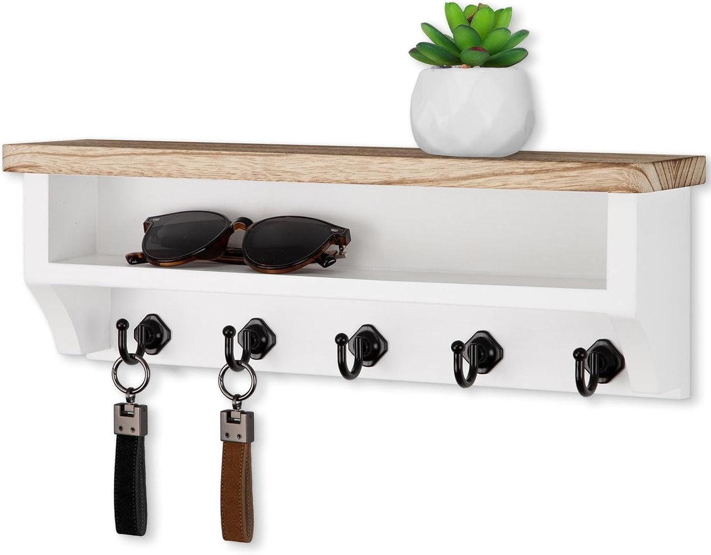 Nekon Key Holder Wall Mount, Wall Organizer Shelf with 5 Key Hooks | Wall Mounted Key Rack Room Decor for Home and Apartment Essentials