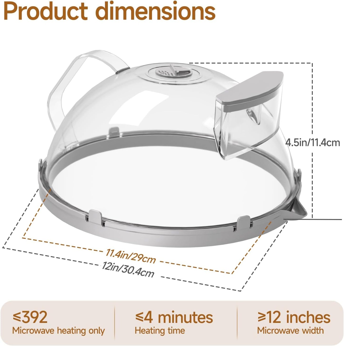 10" Microwave Splatter Cover with Water Steamer, Microwave Cover for Food, Dome Splatter Guard with Hanging Hole, Easy Clean & Space Saving Hanging Design, Grey