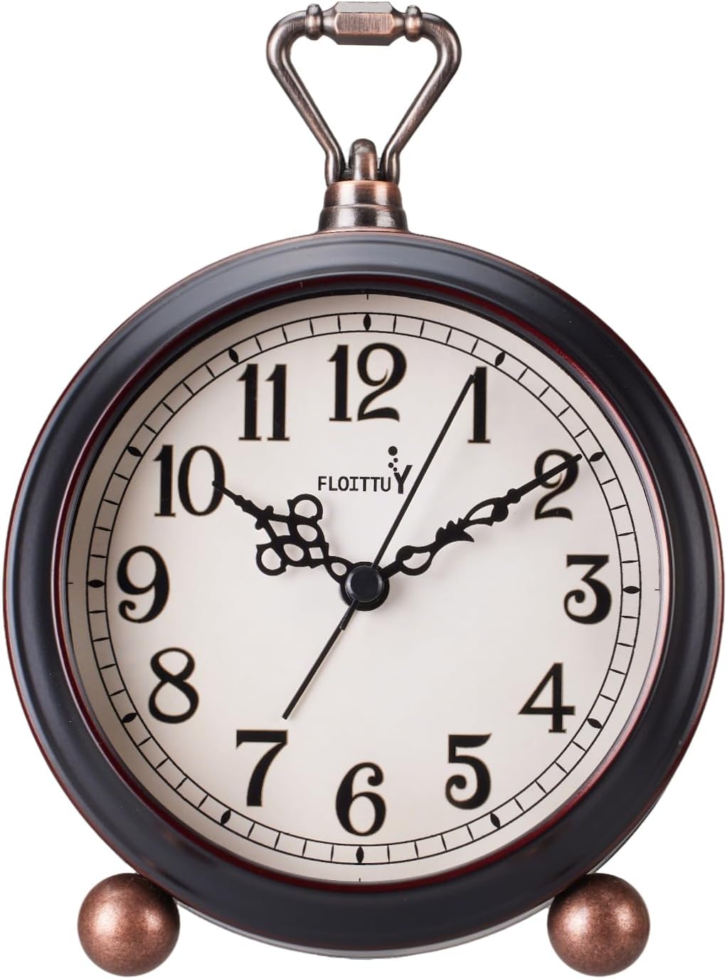 FLOITTUY 4.5" Battery Operated Antique Retro Analog Metal Alarm Clock, Silent Bedside Desk Clock, Wall-Hanging Vintage Clock(Exquisite Bronze)