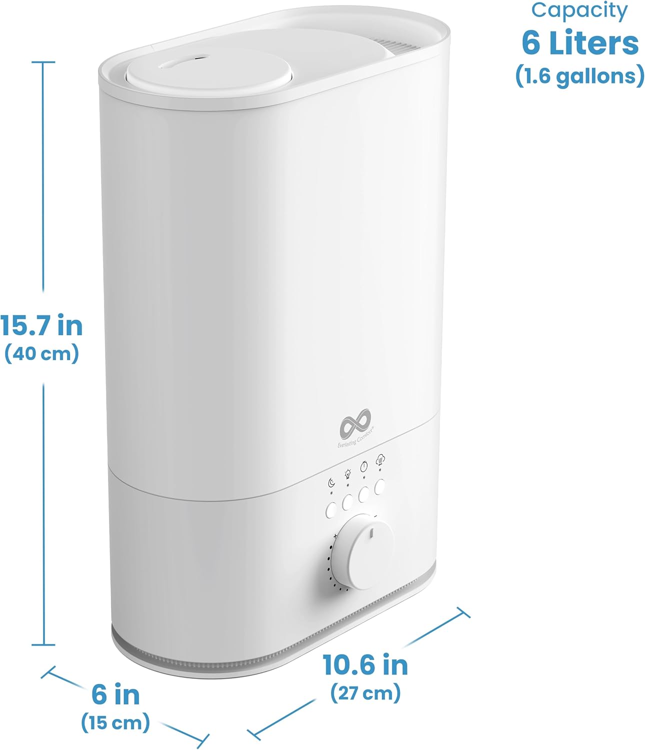 Everlasting Comfort 2.5L Top Fill Humidifier – Upgraded Easy to Clean 20HR Runtime Cool Mist Air Moisturizer for Bedroom, Home, Nursery & Large Room, Whisper-Quiet Soothing Hydration for Baby & Kids