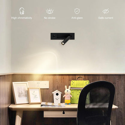 LED Bedroom Lamp Headboard Wall Light Sconce, Bedside Reading Light Recessed Push Switch Wall Lamps, Hotel Bed Side Decorative Wall Sconces Spotlight, 360° Rotatable 92° Foldable (Brass+Black)