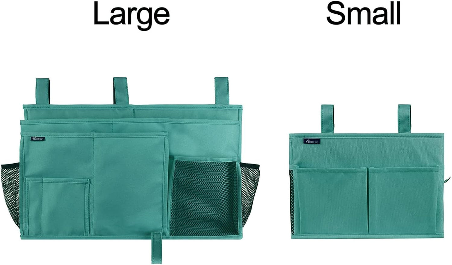 Surblue Bedside Caddy Hanging Organizer Storage Bag Pocket for Bunk, Hospital, College Dorm Rooms, Baby Bed Rails, Camp - 4 Pockets, 2 Hooks (Blue)