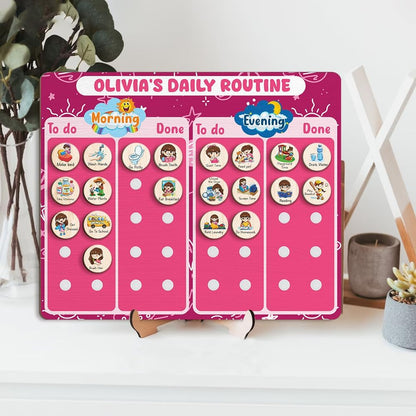 Daily Routine Chart for Kids, Visual Schedule, Routine Chart for Toddlers 3-5, Morning Bedtime Routine Chart for Toddlers, Wooden Chore Chart for Kids