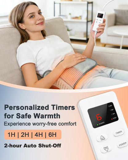Wrap Around Heating Pad for Back Pain Relief & Period Cramps with Strap