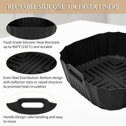 YQL 2PCS Silicone Air Fryer Liners for Ninja Crispi FN101 Air Fryer, Non-Stick Reusable Accessories Basket for Portable Glass Air Fryer, Big Liner for 4 QT Container & Small Liner for 6 Cups Container