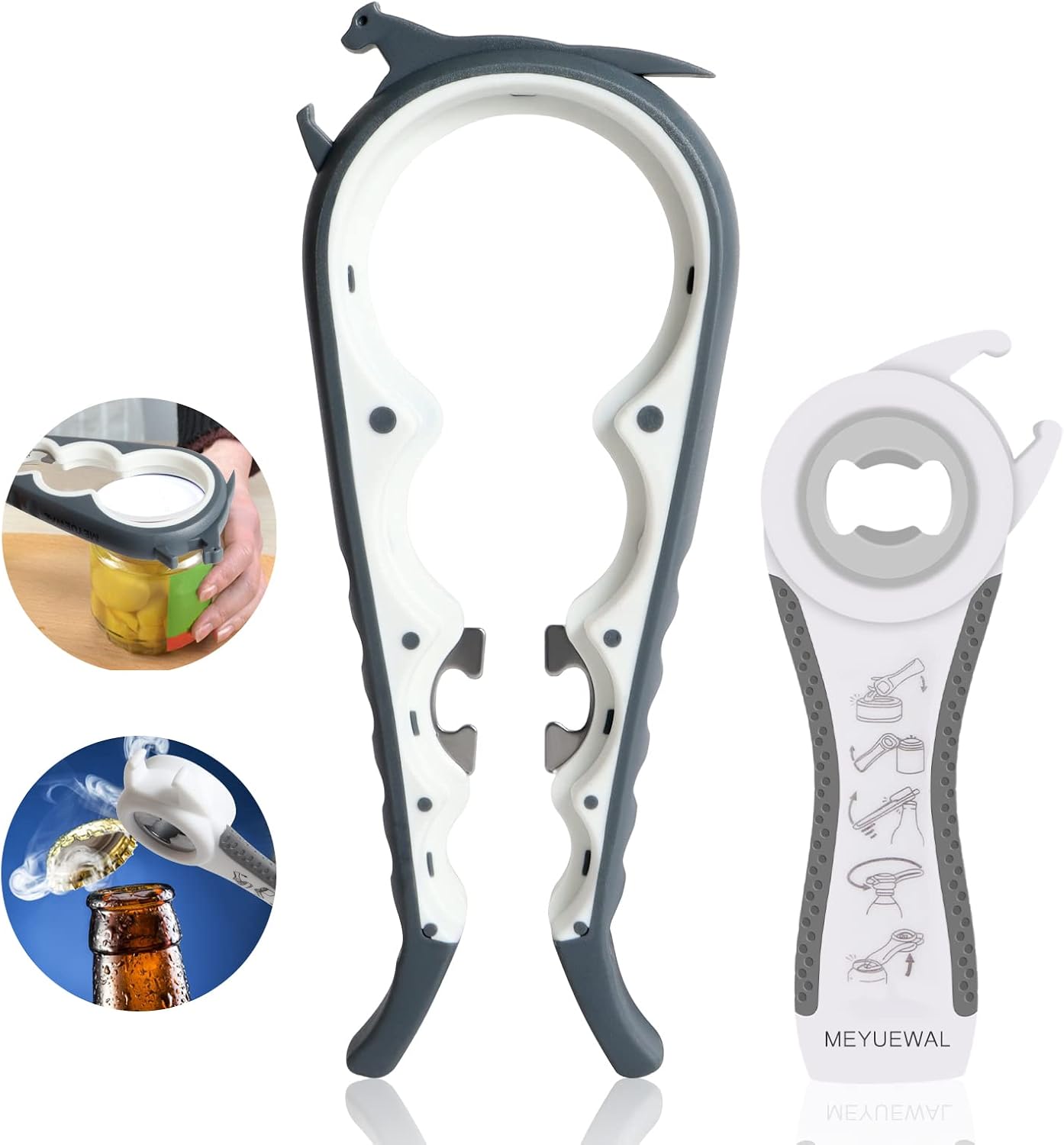 Jar Opener Bottle Opener for Weak Hands, 5 in 1 Multi Function Can Opener Bottle Opener Kit with Silicone Handle Easy to Use for Children, Elderly and Arthritis Sufferers (New red)
