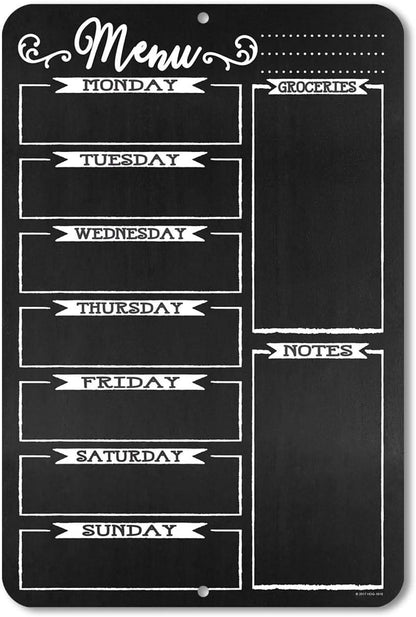 Chalkboard Style Weekly Food Menu Board Kitchen HDG-1018 | 12 x 18 Inch Aluminum Weekly Menu Planner, Reusable Meal Planning Board for Kitchen & Family Organization