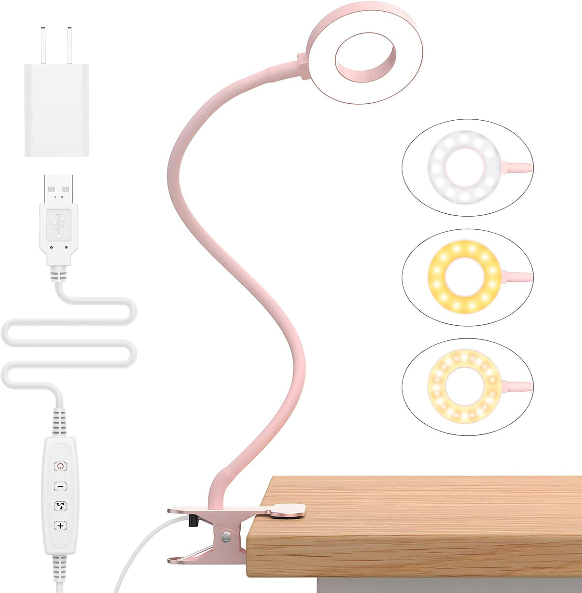 iZELL Desk Lamp, [3 Color Modes & 10 Brightness] LED Reading Light with Clamp, Silicone Flexible Arm Book Light for Kids Reading Book in Bed at Night Clip on Table, Headboard, Dorm - 15.8‘’ Black