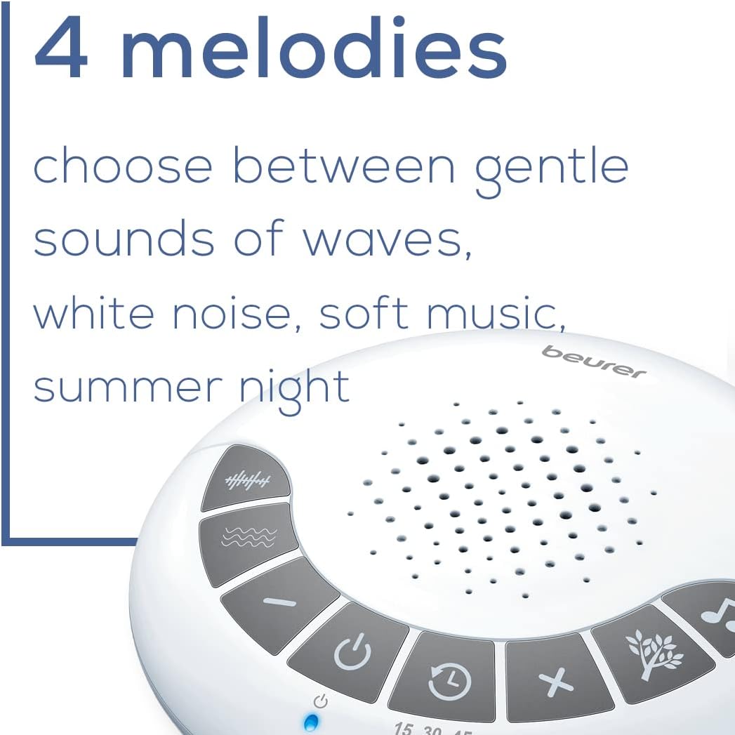 Beurer White Noise Machine with 4 Soothing Sounds | Sound Machine with Auto Shut-Off Sleep Timer | Portable White Noise Machine for Adults, Kids & Babies | Dreamsound Sleep Machine, SL15