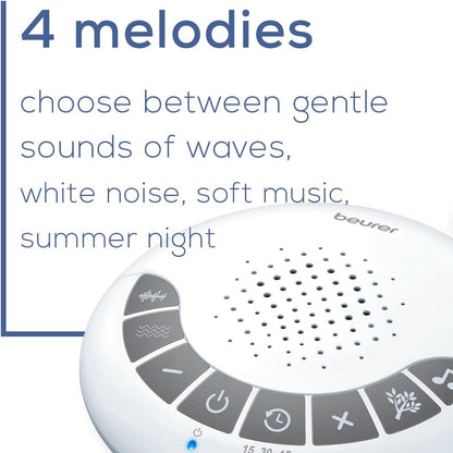 Beurer White Noise Machine with 4 Soothing Sounds | Sound Machine with Auto Shut-Off Sleep Timer | Portable White Noise Machine for Adults, Kids & Babies | Dreamsound Sleep Machine, SL15