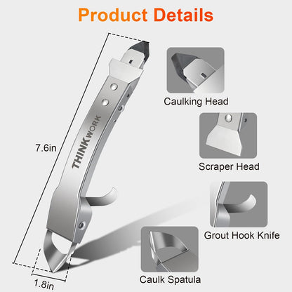 4 in 1 Silicone Caulking Tool Kit, Stainless Steel Caulk Remover Tool | Durable Construction, Quick & Easy to Use, 5 Replaceable Silicone Pads, Protective Gloves, Remove, Apply & Finish Caulk