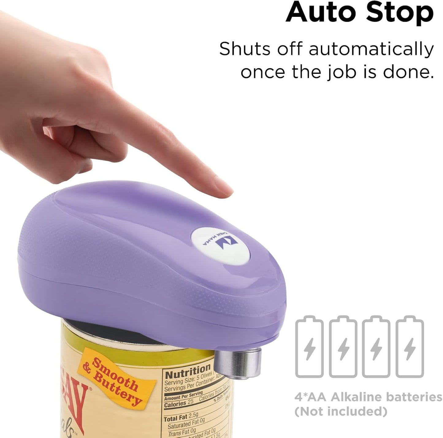 Kitchen Mama One Touch Electric Can Opener, Avocado | Opens with One Button Press, Auto-Stop, Smooth Edge, Cordless, Battery Operated