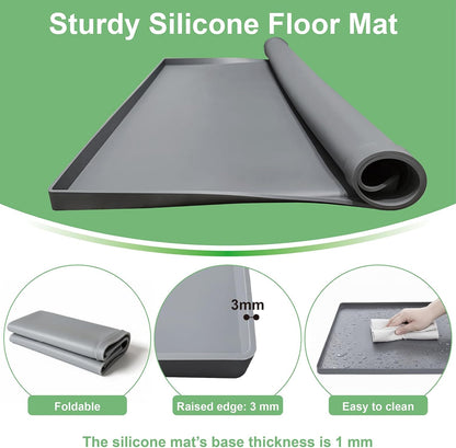 28.7” x 28.7” Washing Machine Drain Pan, Silicone Washer Pan, Black | 2cm Raised Waterproof Edge, Washer and Dryer Mat for Floor Protection, Fits Compact Washers Up to 4.0 Cu.Ft.