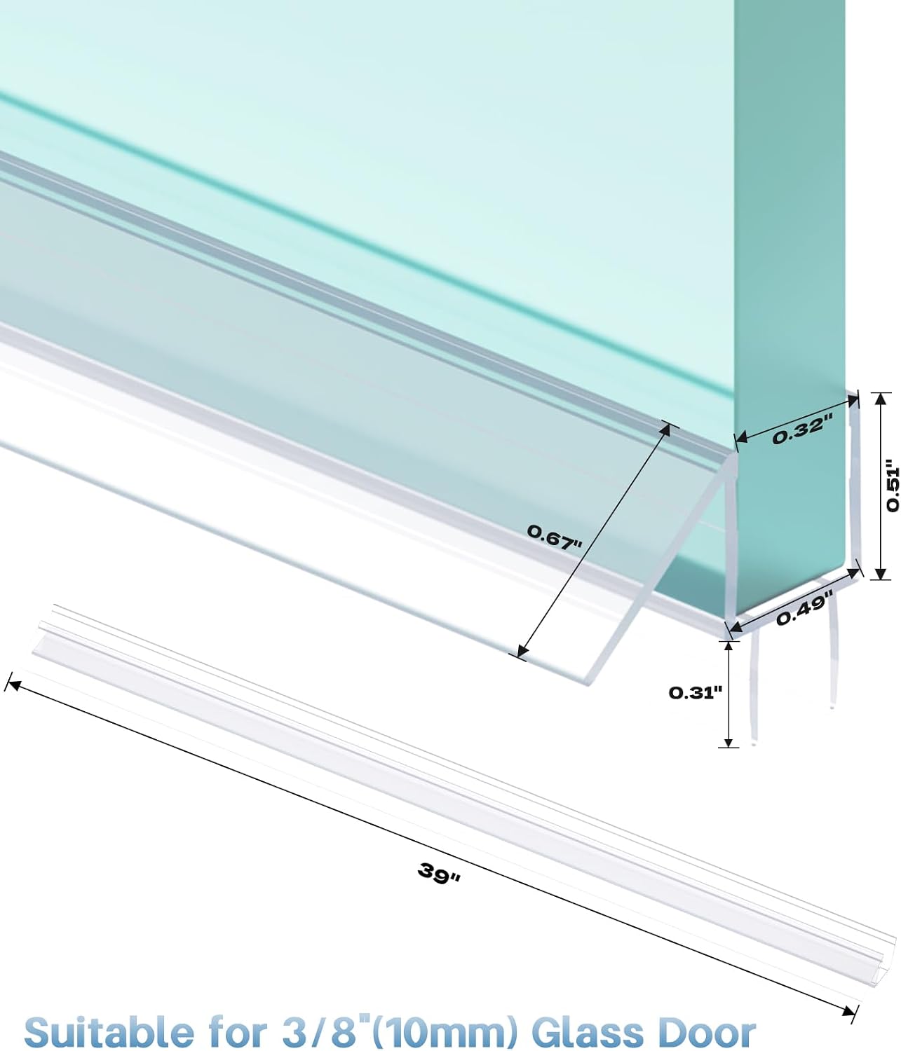 Shower Door Bottom Seal Strip, 2PCS Seal Strip, Ultra Clear PVC, 36" Length, Fits 6mm Thick Glass, Prevents Leaks, Easy Installation, No Adhesive Required (Ultra Clear, 36in for 1/4"(6mm) Door)