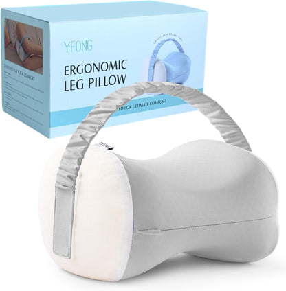 YFONG Knee Pillow for Side Sleepers, Breathable Memory Foam Leg Pillow Grey | Adjustable & Detachable Strap, Ergonomic Support for Back, Hip, Knee, Pressure Relief