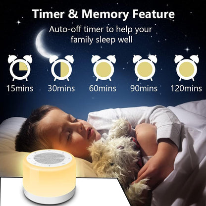White Noise Machine with Night Lights, Sleep Sound Machine 32 Soothing Sounds for Baby Adults Kids Sleeping, Fan Wave Sound Lullaby, Timer and Memory Feature, RGB Color Touch Table Lamp
