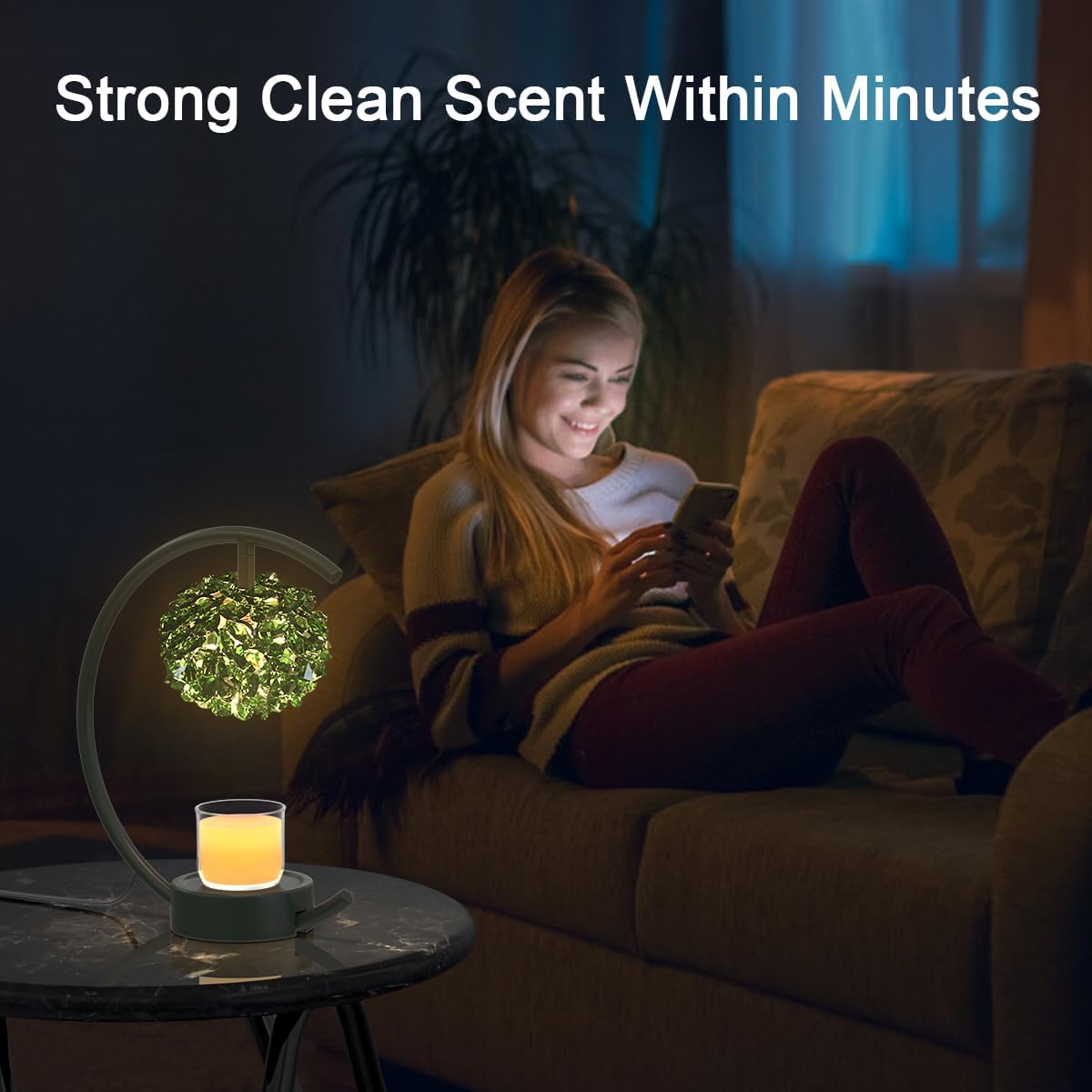 Yeuslor Gold Candle Warmer Lamp for Jar Candles with Adjustable Brightness＆Timer，Handcrafted Crystal＆Wooden Base, Luxurious Design,Home Decoration Electric Candle lamp(C-Shaped)