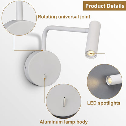 ZEROUNO Wall Mounted Reading Light for Bedroom LED Hardwired Sconce with Switch on/Off Modern 3000K Swing Arm Bedside Wall Mount Lamp (Black)