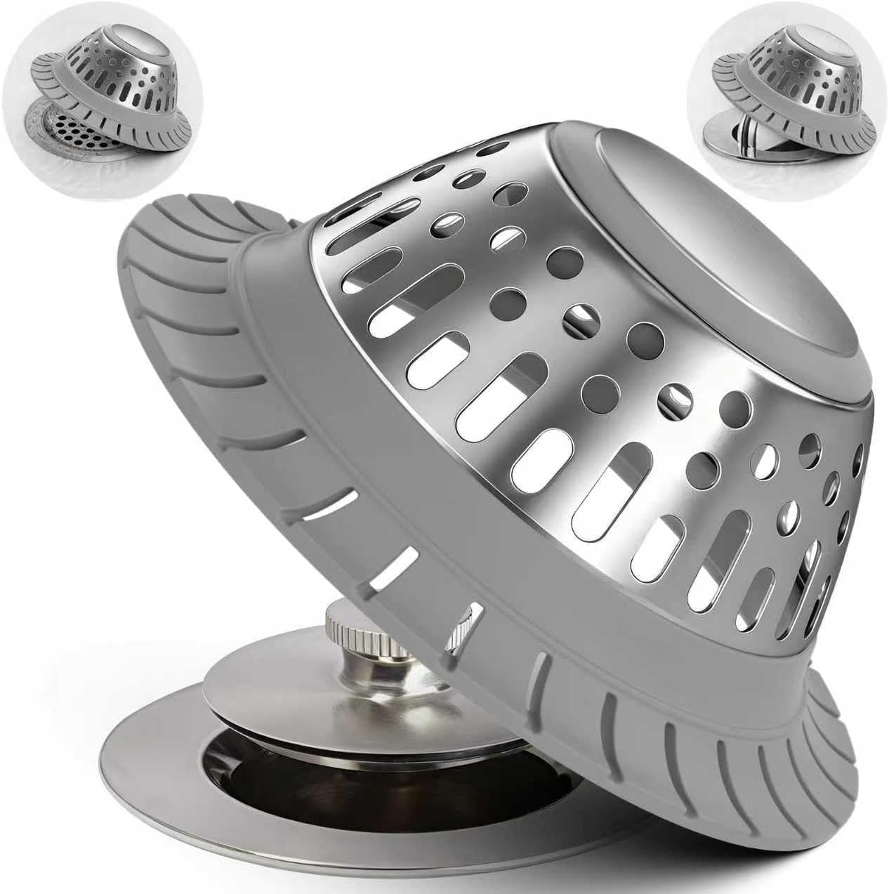 Shower Drain Hair Catcher Bathtub Drain Strainer Sink Drain Protector | Collapsible Pop-Up Drain Hair Catcher, Traps Hair & Prevents Clogs, Easy to Clean, Bathroom Fixture Accessories, Gray