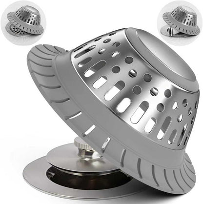 Shower Drain Hair Catcher Bathtub Drain Strainer Sink Drain Protector | Collapsible Pop-Up Drain Hair Catcher, Traps Hair & Prevents Clogs, Easy to Clean, Bathroom Fixture Accessories, Gray