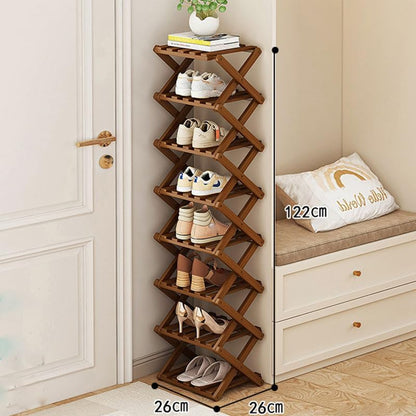 YYW Bamboo Shoe Rack for Entryway, Foldable Free Standing for Closet | Installation-Free Vertical Shoe Racks, Shoe Shelf for Living Room Bedroom, Easy To Assemble, Tawny 5 Layers