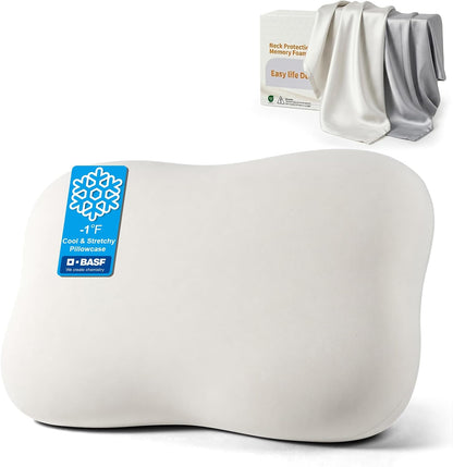 Cervical Neck Pillow, Contour Memory Foam Pillow for Side Sleepers | 360° Ergonomic Support, 50D Memory Foam, 3–5 Sec Slow Rebound, Removable Cooling Cover, for Side and Back Sleepers