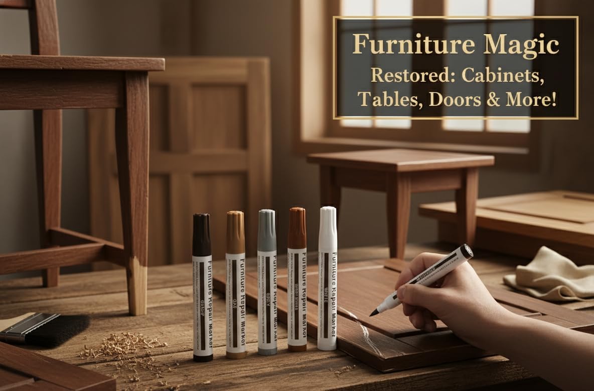 Wood Furniture Repair Marker Set – Pack of 7 Multi-Tone Touch Up Pens for Scratch Restoration and Surface Blending