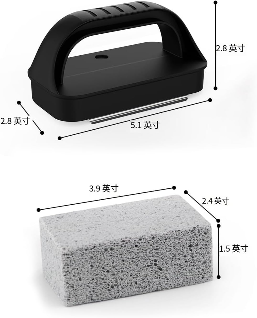 Pumice Stone with Handle for Blackstone Griddle, Grill Cleaning Brick for Burnt-On Grease, Flat Top Grill and Grates, Includes 1 Handle and 4 Stones