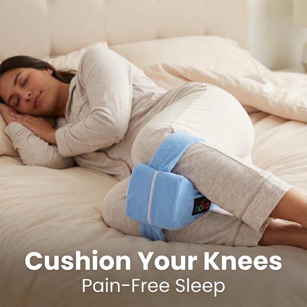 NOVA Leg Spacer Knee Pillow – Orthopedic Foam Knee Support Cushion for Side Sleepers, Pressure Relief for Hips, Legs & Lower Back, Standard Size, Soft Terry Cloth Removable Washable Cover