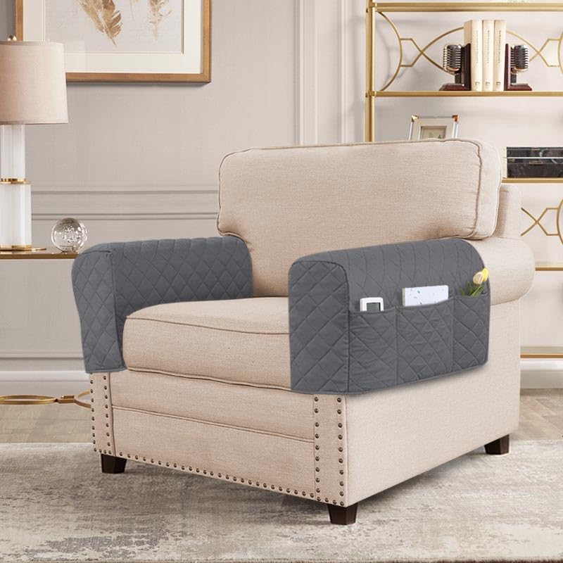 H.VERSAILTEX Water Resistant Armrest Covers for Sofa, 2 Pack, Ivory/Beige | Waterproof Armchair Caddy, Couch Arm Covers Remote Control Holder Sofa Armrest Organizer for Magazine, Tablet, Phone, iPad