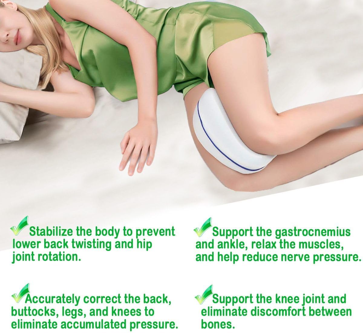 Tiwwie Knee Pillow Leg Pillow for Side Sleepers Foam Support Pillow for Sleeping for Back Pain,Memory Foam Cushion Pregnancy Pillow Leg Positioner Pillows for Side Sleeping