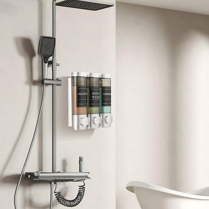 Cabo Deseado Shower Soap Dispenser Wall Mounted No Drill Shampoo Dispenser for Shower Wall Shampoo and Conditioner Dispenser Bathroom Hotel 3 * 350ml Gungray with Labels