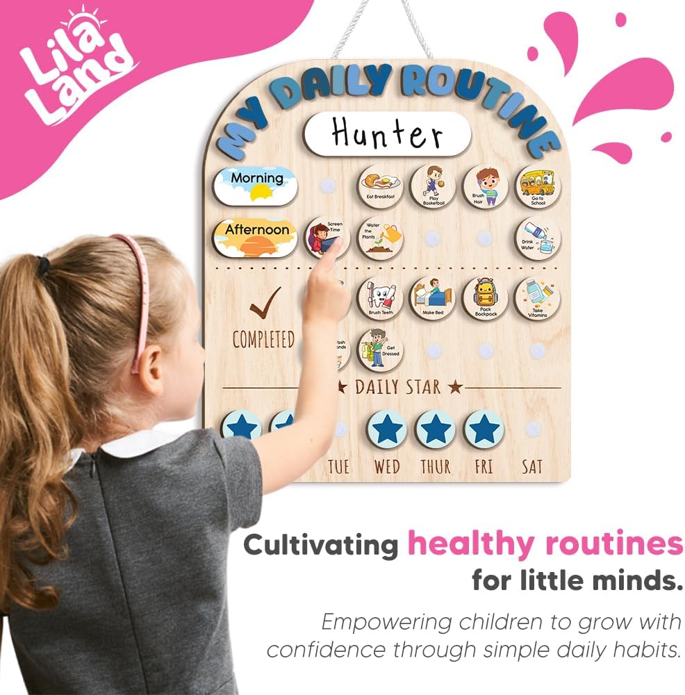Wooden Chore Chart for Kids, Wooden Daily Routine Chart for Kids, Visual Schedule for Kids, Chore Reward Chart, Bedtime Morning Routine Chart for Toddlers