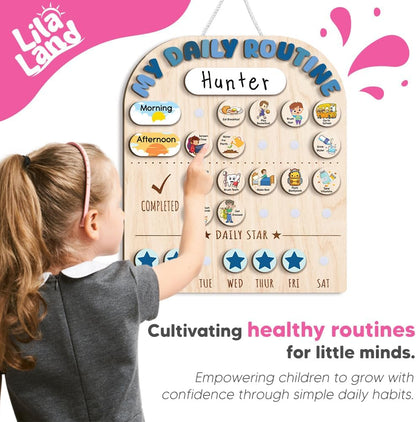 Wooden Chore Chart for Kids, Wooden Daily Routine Chart for Kids, Visual Schedule for Kids, Chore Reward Chart, Bedtime Morning Routine Chart for Toddlers