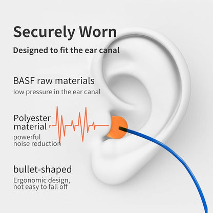 Silicone Corded Ear Plugs, 100 Pairs, SNR 32dB, Orange | Reusable noise reduction earplugs with string. Individually wrapped. For work, construction sites & industrial use.